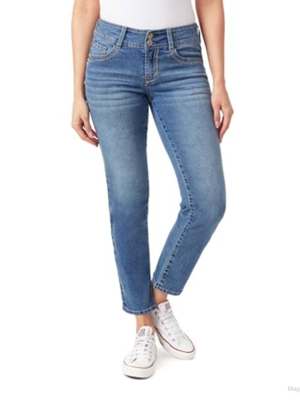 Mid Rise Curvy Straight Jeans Stretch Denim 29" Inseam